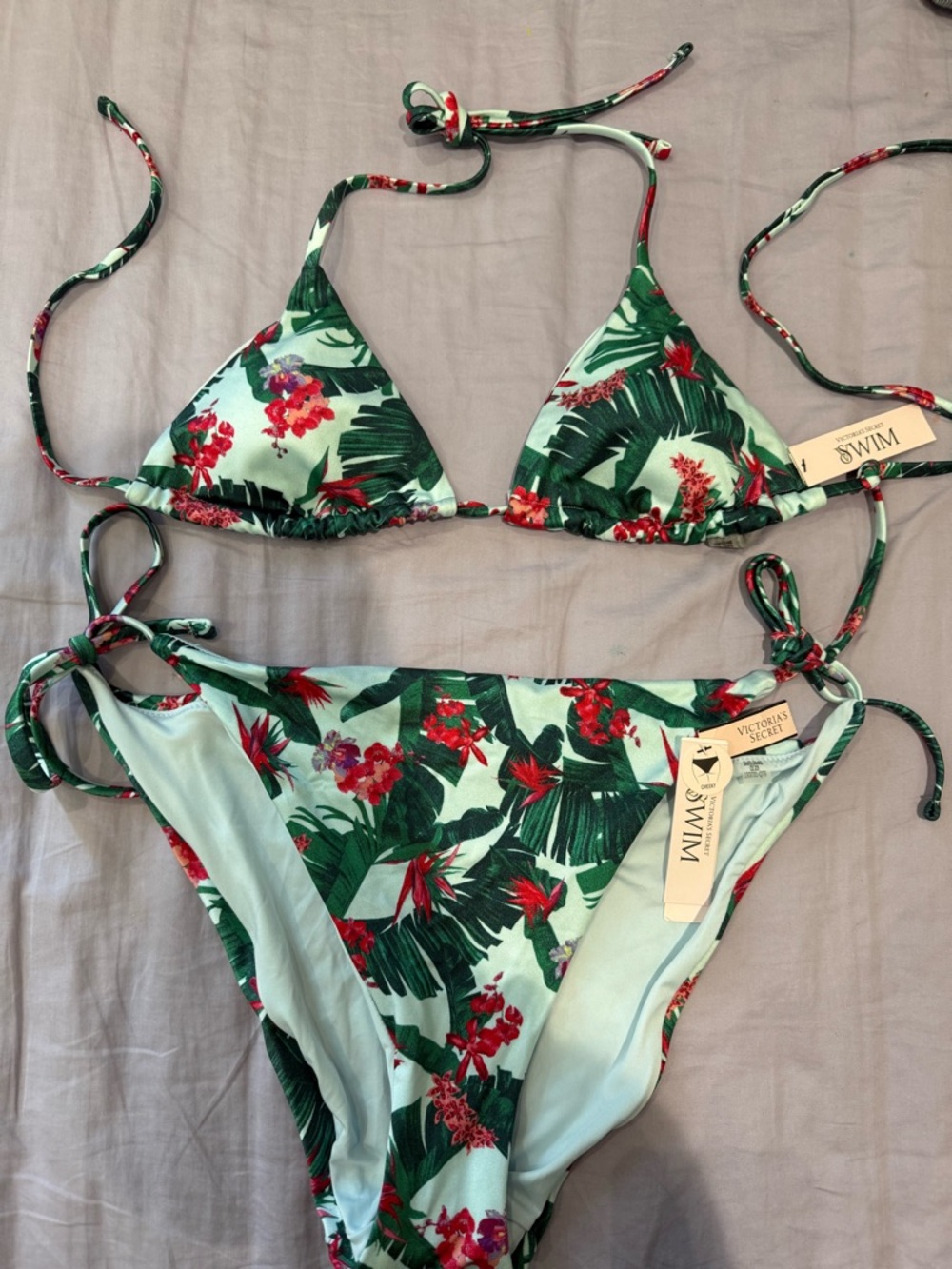 Victoria's Secret Tropical Floral Bikini - top S bottom XL  adjustable strip